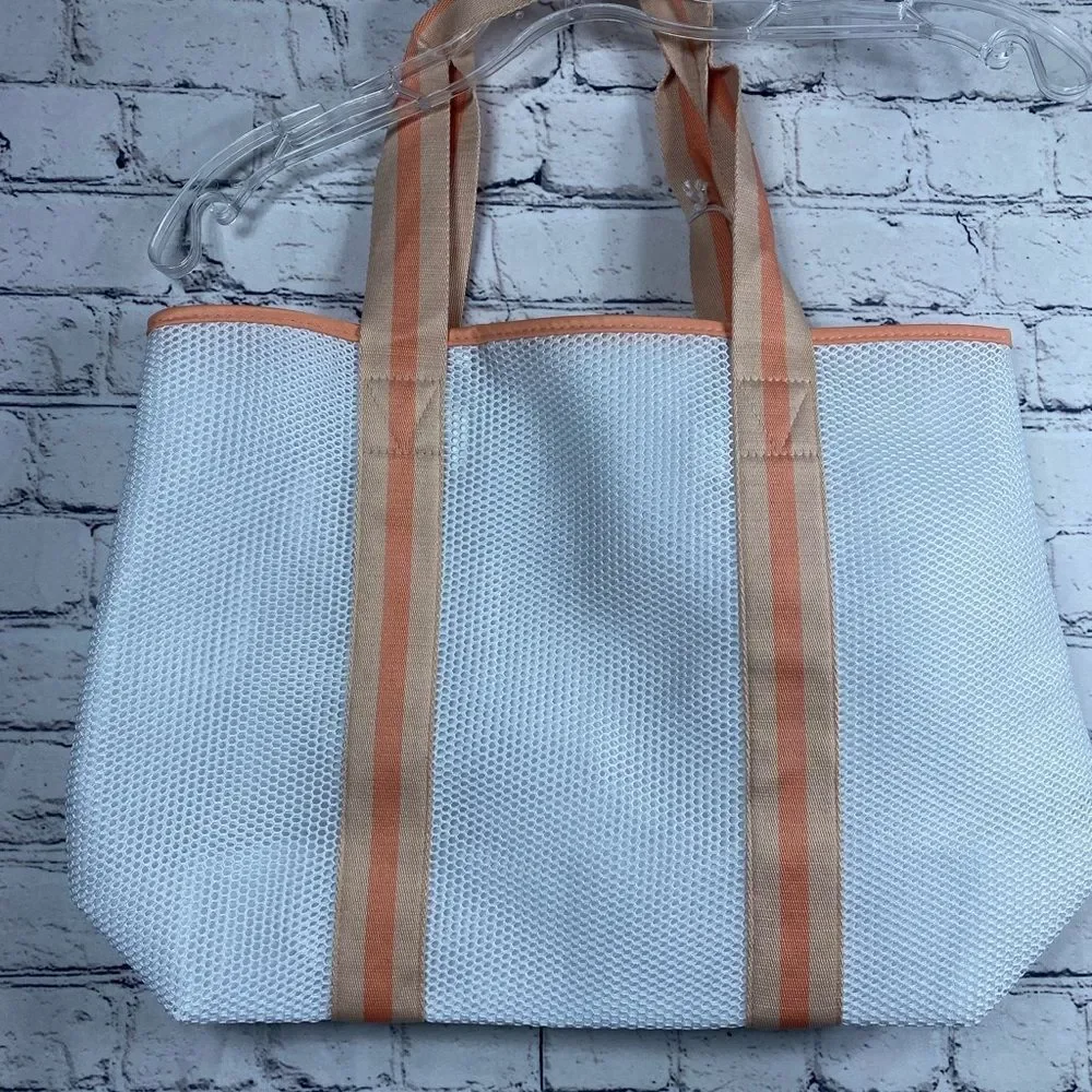 New Victoria's Secret Weekender Tote Mesh Bag White Orange Women's Fall Gym Yoga